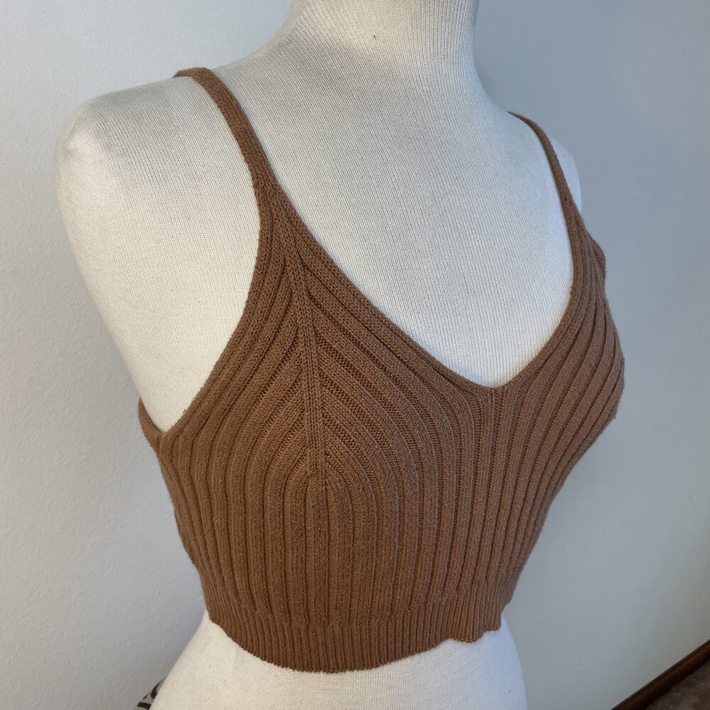 Camel Brown Crop Top Knit COCO and SHAY Vneck
